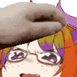 a close up of a cartoon girl with glasses and a hat on her head .