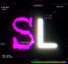 a purple and white letter sl is displayed on a black background