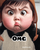 a baby making a funny face with the words omg written below it