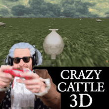a video game called crazy cattle 3d with a man playing it