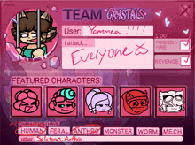 a screen that says team crystals on it