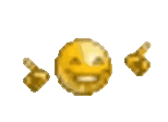 a pixelated smiley face with two thumbs up and a thumbs down .