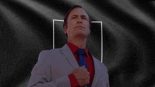 a man in a suit and tie looks up at the sky