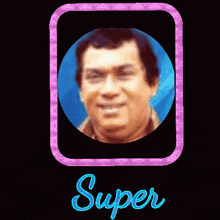 a picture of a man in a purple frame with the word super on it
