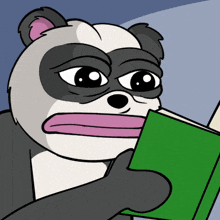 a cartoon of a panda bear reading a green book