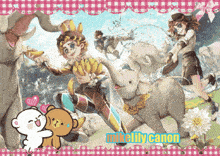 a picture of a clown and an elephant with the name mike lily canon