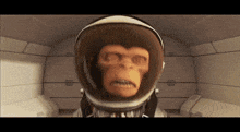 a cartoon monkey wearing a space helmet is looking at the camera