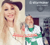 a man and a woman are posing for a picture and the man is wearing a jersey that says jross djluca