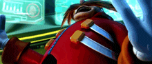 a close up of a cartoon character with a claw on his arm