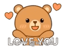 a teddy bear with hearts around its head and the words `` love you '' .