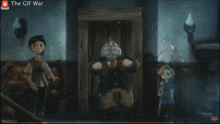 a gif of a man holding another man with the words " the gif war " above him