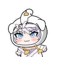 a girl with a duck on her head is wearing a duck costume