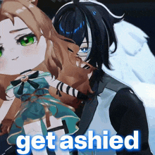 a picture of a girl and a boy with the words get ashed