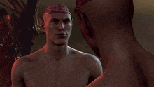 a man with a brain on his head looks at his reflection in a mirror