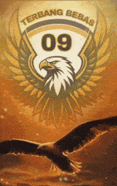 an eagle flying in front of a logo that says terbang bebas 09