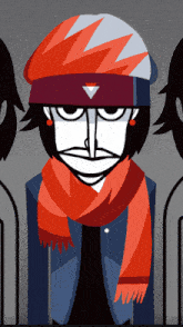 a cartoon of a man wearing a scarf and a hat with lightning bolts on it