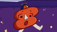 a cartoon drawing of a red object with a hat on it