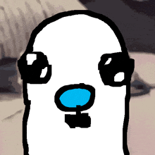 a cartoon drawing of a ghost with a blue nose