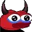 a pixel art drawing of a devil with horns and big eyes .