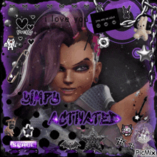 a picture of a girl with purple hair and the words " i love you " at the top