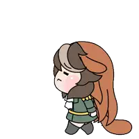 a cartoon drawing of a girl with long brown hair and a green jacket