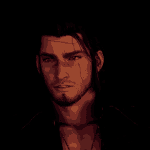 a man with long hair and a beard is wearing a black shirt