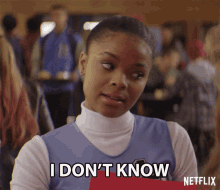 a cheerleader says i don 't know in front of a netflix logo