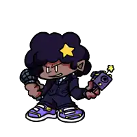 a cartoon character with a microphone and a gun