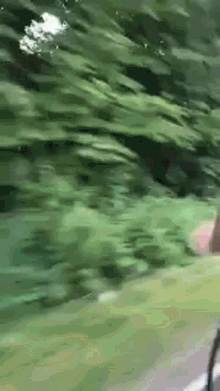 a blurred image of a person riding a bike down a road