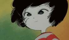 a close up of a cartoon character with a spider on her nose .