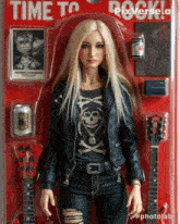a doll with a skull and crossbones shirt is in a package that says time to rock pixverse.ai