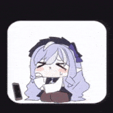 a cartoon of a girl sitting next to a phone .