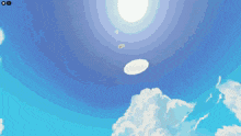 a blue sky with white clouds and a white object in the middle