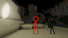 a red stick figure is standing next to a black stick figure in a video game