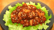 a close up of a plate of food with lettuce and meat on a table .