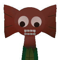 a cartoon drawing of a red elephant with big eyes and teeth