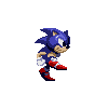 sonic the hedgehog is running in a pixel art .