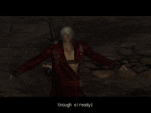 a screenshot of a video game with dante talking about how long he 's gonna keep carrying on like this