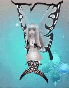 a cartoon character with a butterfly wing and a speech bubble that says " a " on it