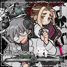 a cartoon drawing of a goth angel and a weird science