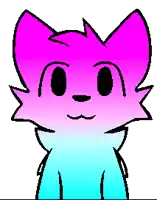 a pixel art drawing of a pink and blue cat 's face