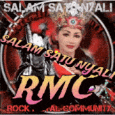 a poster for rmc rock and metal community with a woman in a crown