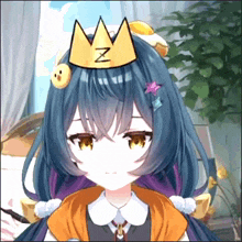 a close up of a girl with a crown on her head