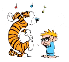 a cartoon of a boy riding on the back of a tiger surrounded by music notes .