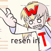 a cartoon of a girl with a w on her head and the words " resen in name "