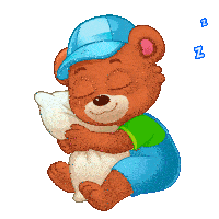 a brown teddy bear wearing a blue hat is hugging a white pillow