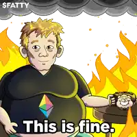 a cartoon of a fat man with the words " this is fine "