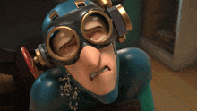a cartoon character with a helmet and goggles on
