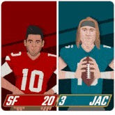 a drawing of two football players with the number 10 on the left and the number 3 on the right