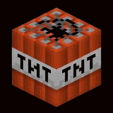 a block of tnt in minecraft with a black background .